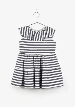 Vestidos-Conguitos Vestido Listrado Azul Marinho Feminino Com Babados