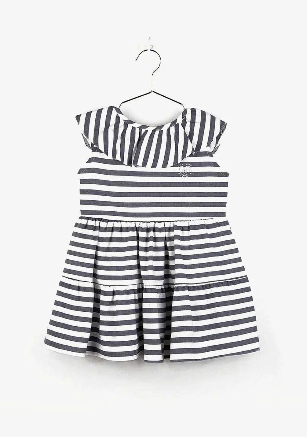 Vestidos-Conguitos Vestido Listrado Azul Marinho Feminino Com Babados