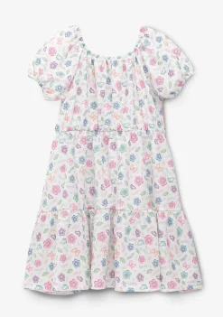 Roupas De Menina-Conguitos Vestido Menina Branco Estampado Flores