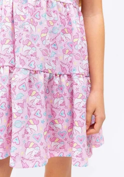 Roupas De Menina-Conguitos Vestido Menina Rosa Estampado Unicornio
