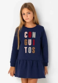 Vestido Moletom-Conguitos Vestido Moletom Azul Marinho Menina