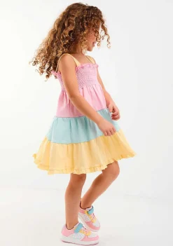 Roupas De Menina-Conguitos Vestido Multicolor Com Babados