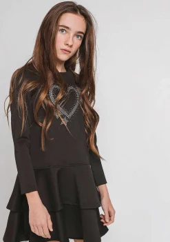 Vestidos-Conguitos Vestido Preto De Menina Com Babados "Coracao"