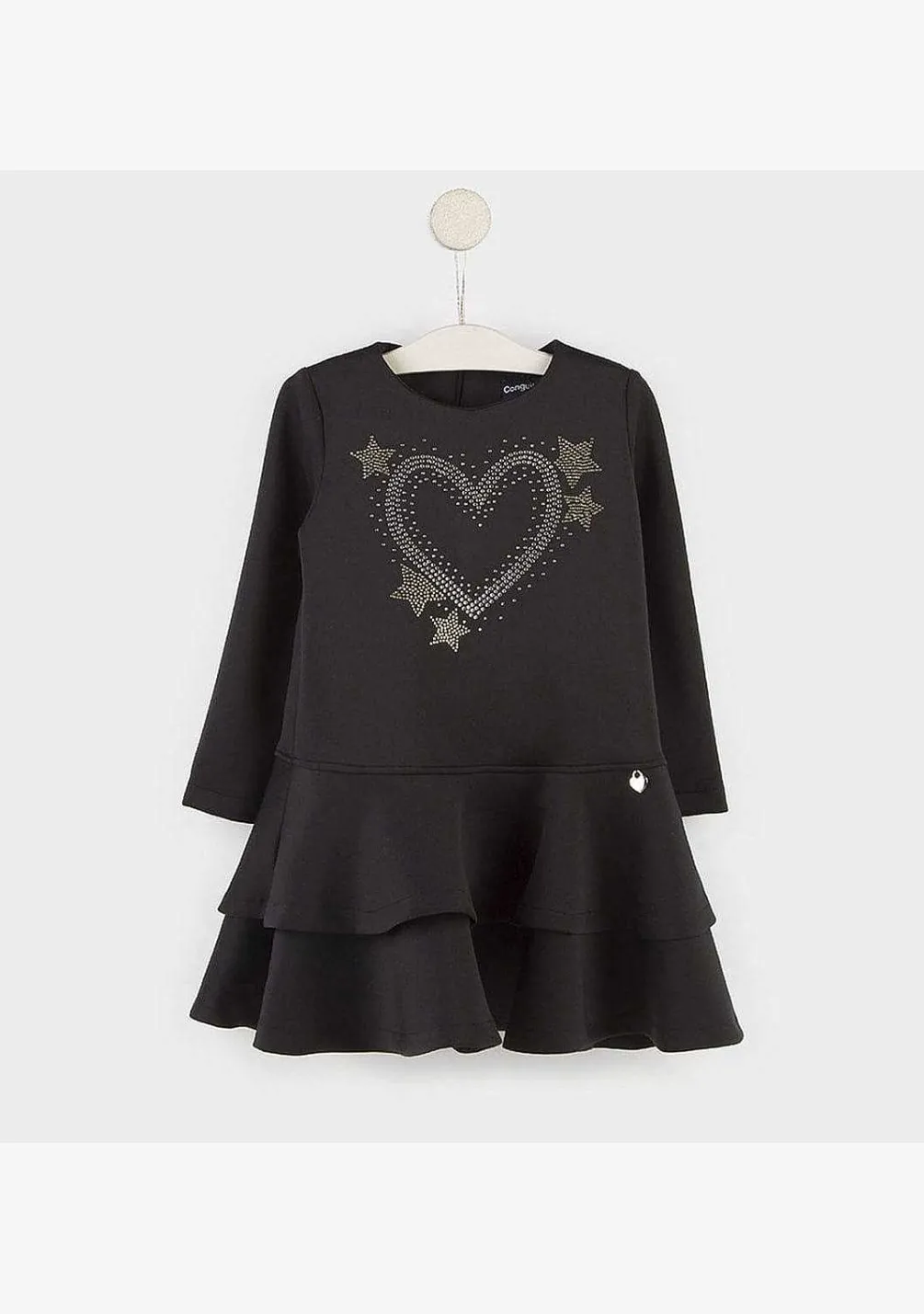 Vestidos-Conguitos Vestido Preto De Menina Com Babados "Coracao"