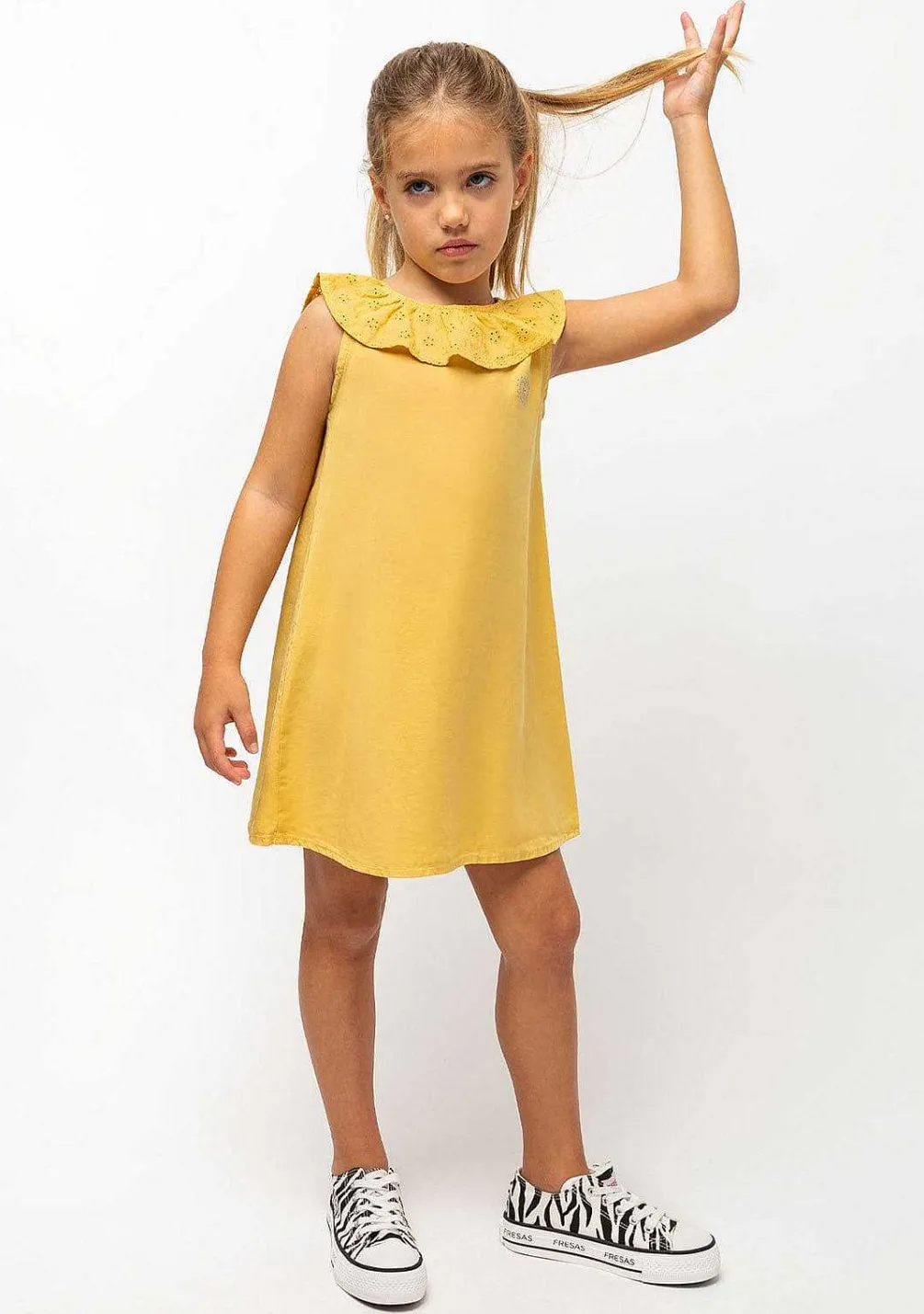 Vestidos-Conguitos Vestido Tencel Mostarda De Menina